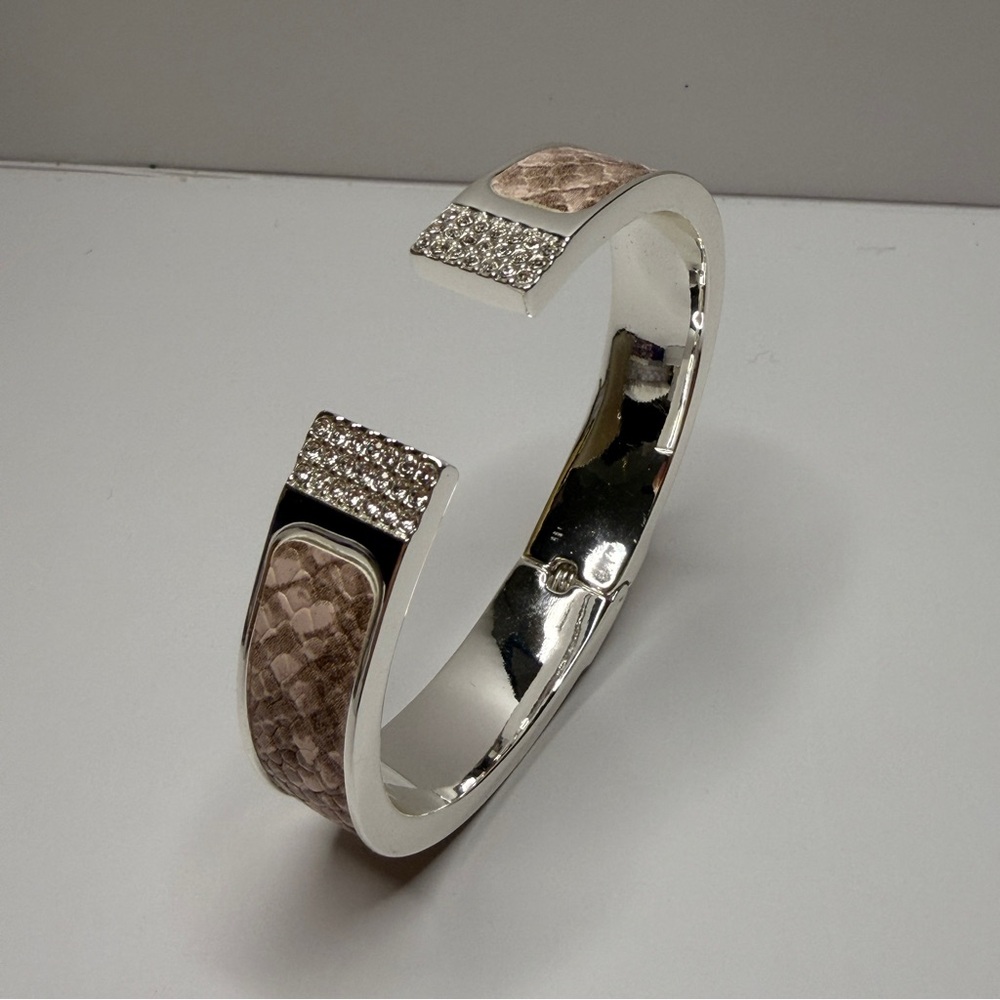 Bomb Party Brown /Tan & Silver Snake skin cuff bracelet